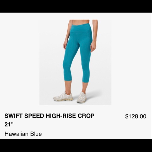 Hawaiian blue Lululemon Swift Speed Hi-Rise Running Crops (21”) - Picture 1 of 4